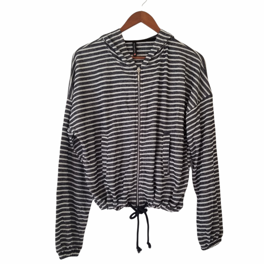 Mezzanine Stripe slouchy hoodie, elastic cuff, Drawstring waist - Size L